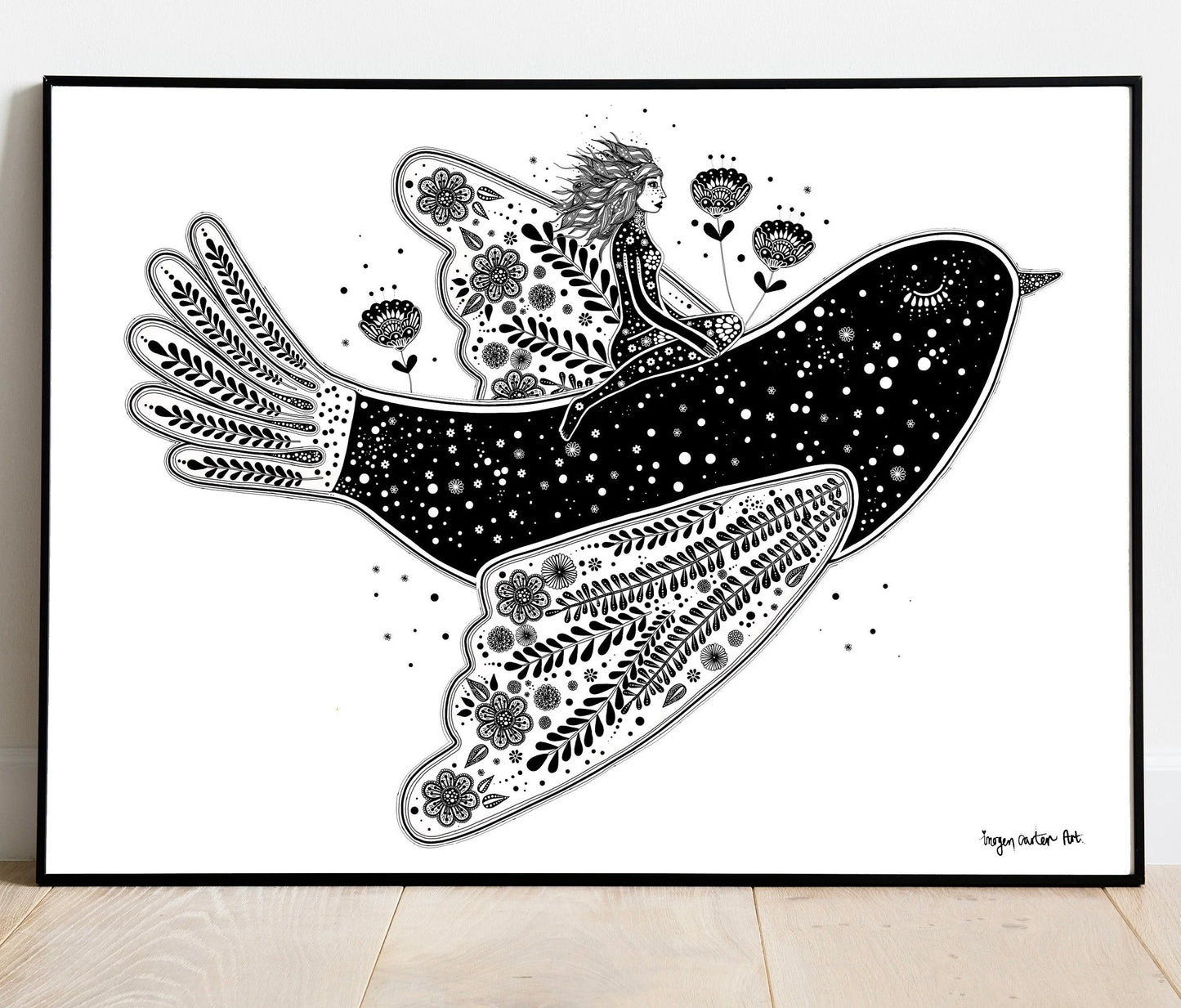 The Flying Girl & Her Pet Bird / Art Print